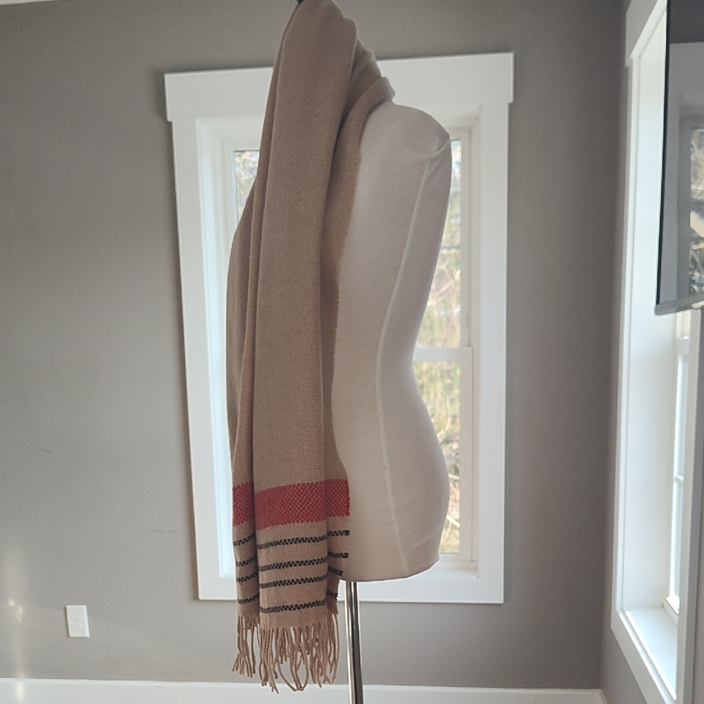 J. Crew Cream Scarf with Black Stripes